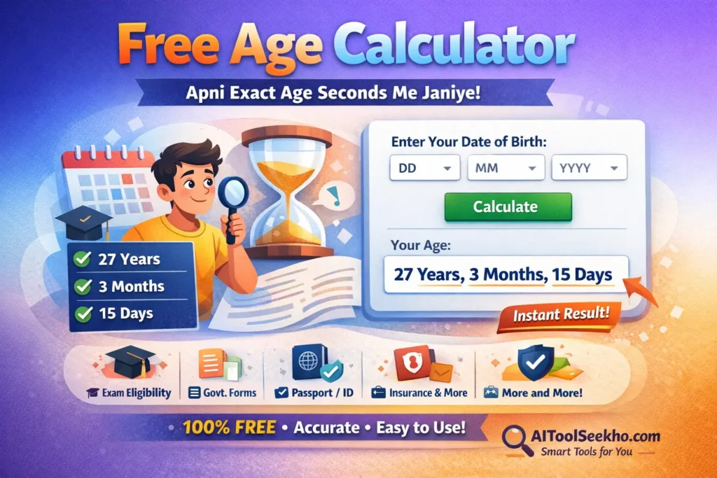 Free Age Calculator tool to calculate exact age in years, months and days online instantly